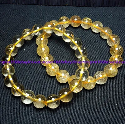 2pcs Natural Gold Quartz Hair Rutilated Crystal 6/8/10mm Beads Bracelet 7.5 Inch • $15.99