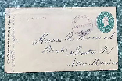 1890 Williamsport Indiana Fancy Cancel ! Santa Fe New Mexico Territory Pse Cover • $9.99