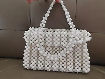 Vintage 60s Ann Robin Hong Kong White Clear Lucite Beaded Purse Handbag Zipper • $29.50