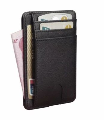 $9.25 • Buy Slim Card Wallet - RFID Minimalist Black Leather Wallet Money Credit Card