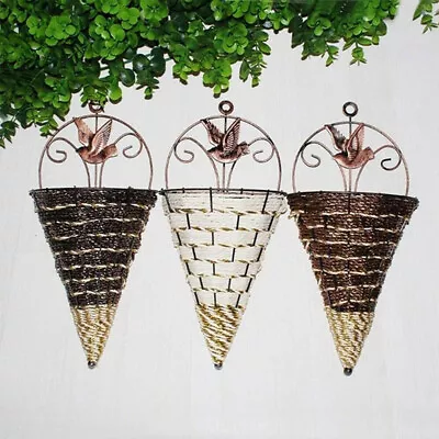 Wall Hanging Planter Rattan Plant Pot Basket Flower Garden Mounted Holder Decor • £4.99