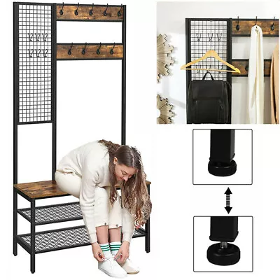 £28.90 • Buy 3 Tier Hall Tree Hat And Coat Stand Hallway Shoe Rack Bench With Shelves Hooks 