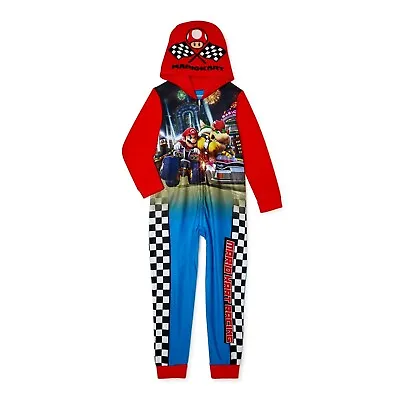 Super Mario Pajamas One Piece Hoodie Union Suit Costume Boys 4-12 Nintendo Kart • $27.81