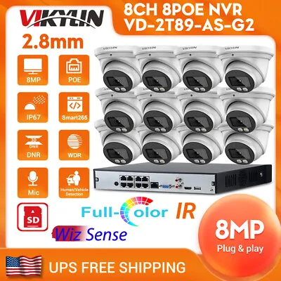 Dahua OEM 8MP Full Color+IR Eyeball WizSense IP Camera MIC 8CH 8POE NVR Lot • $99.75