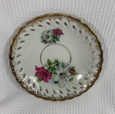 Vintage Ucagco China Hand Painted Tea Cup Saucer Pierced Gold Gild • $15