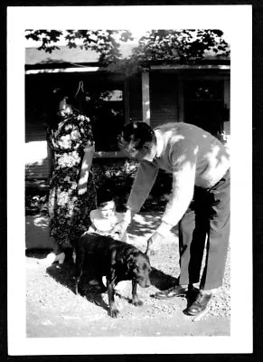 Vintage Photograph 1940s Woman Man Little Girl Black Dog Puppy Puppy Old Photo • $6