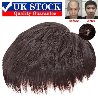 Men's Topper Toupee Clip Hairpiece Top Wigs Black Human Hair Short Wig Natural • £10.25