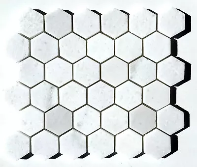 Carrara White 2  Hexagon Glossy Marble Mosaic Wall Floor Tile Backsplash Bath • $15.99