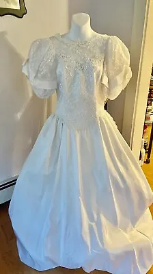 Vintage 80s Puffy Sleeves Romantic Wedding Dress Size S • $89