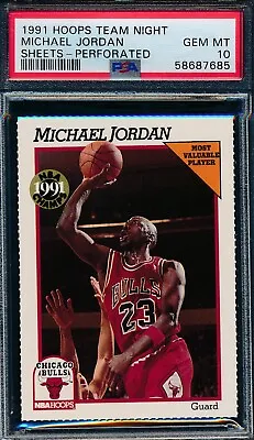 Michael Jordan 1991-92 Hoops Team Night Sheets Perforated Psa 10 Gem!  Tough! • $149.99