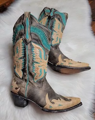 Corral Top Eagle Overlay Cowboy Boot Women's 9 M Black/Brown/Blue Snip Toe R2289 • $151.20