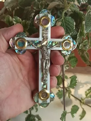 Cross Crucifix Wall Olive Wood Mother Of Pearl  Handmade Jerusalem Holy Land • £28.12