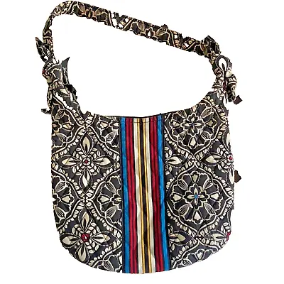 Vera Bradley Barcelona Olivia Purse Shoulder Bag Mini Hobo Black White Knot • $12