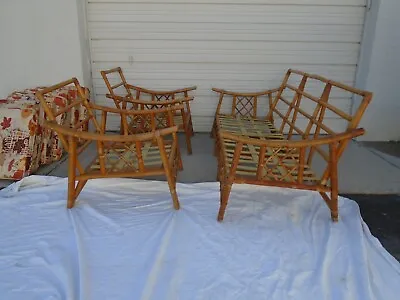 Bamboo Sofa + 2 Lounge Chairs Mid Century Regency Rattan Living Room Patio MCM • $599