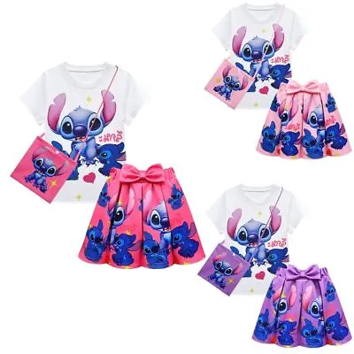 Lilo And Stitch Costume Girls T Shirt Pleated Skirts Outfit Dress Cosplay Dress • £14.59