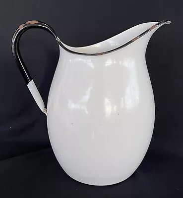 Vintage White Enamelware Black Trim Gallon Pitcher Some Rust 10  X 6  X 9  • $17.99