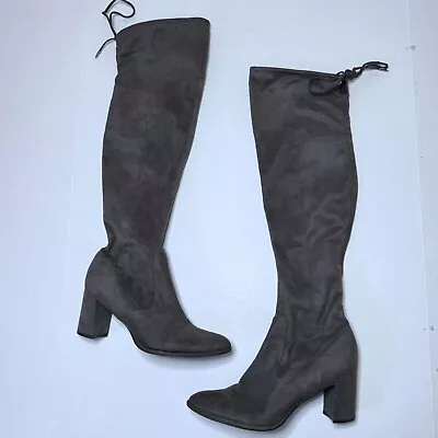 March Fisher Womens 9.5 M Gray Faux Suede Locket Over The Knee Boots Block Heel • $34.99