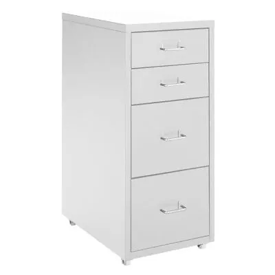 Mobile White 4 Drawers Chest Filing Cabinet Office Metal File Storage Cupboard • £49.95