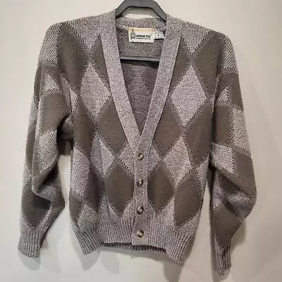 Vtg 80s Argyle Button Up Cardigan London Fog Grandpa Golf Sweater Sz Med • $20