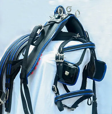 Nylon Horse Cart Driving Harness Set Two Tone Black/ Blue Colour In All Sizes • £64.99