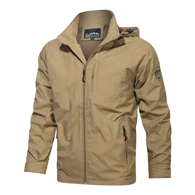 Men Waterproof Jacket Breathable Hooded Jacket Tactical Windbreaker Coat M-4XL - • $23.27