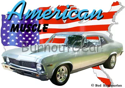 1970 Silver Chevy Nova Custom Hot Rod USA T-Shirt 70 Muscle Car Tees • $19.99