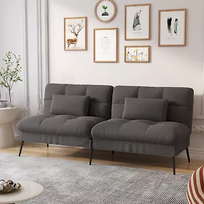 Convertible Futon Sofa Bed Upholstered Futon Couch Fabric Sleeper Sofa Black • $121.98