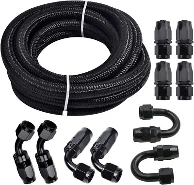 3/8 6AN Fuel Line Hose Kits Steel Nylon Braided Oil Swivel Hose End Fitting 16FT • $51.89