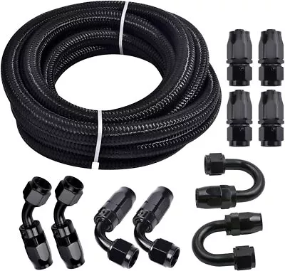 3/8 6AN Fuel Line Hose Kits Steel Nylon Braided Oil Swivel Hose End Fitting 20FT • $51.99