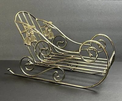 Vtg Christmas Gold Metal Sleigh Large Sled Holiday Decoration Decor ￼centerpiece • $14.99