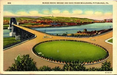 Postcard~Pittsburgh Pa.~McKees Rocks Bridge & Ohio River Boulevard~Scenic View • $5.65