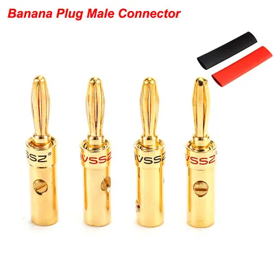 High Quality 4mm Banana Plug Male Connector Gold Audio Speaker Wire Cables • £3