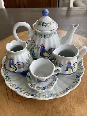 Child's Miniature Tea Set Porcelain 8 Pieces - Rooster And Floral Pattern • $1