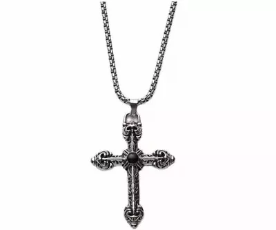 Mens Titanium Steel Cross Necklaces. Trendy Hip Hop Religious Faith Gifts UK • £6.99