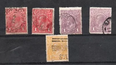 KGV   1d Red1d Violet And 4d Orange All Single Crown Watermark (5 Stamps) Used • $6