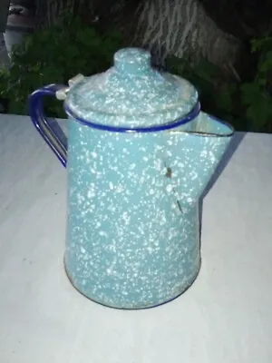 $0.99 • Buy Fun Vintage Enamelware Teapot Blue White Black  OTTO Made In Japan