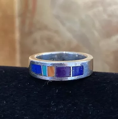 Calvin Begay TSF Sterling Silver Multi Stone Inlay Navajo Ring Sz 6.75 • $38.79