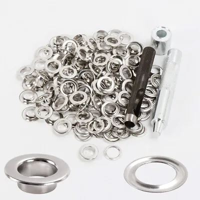 £10.98 • Buy Silver 8/10mm 100 Sets Leather Craft Eyelets Ring Washer Grommets Punch Tool Kit