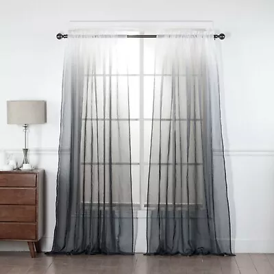 EHP 2 Piece Ombre Sheer Curtains Rod Pocket Voile Sheer Window Treatments • $19.99