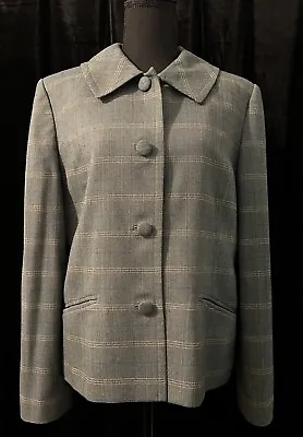 Amanda Smith Women’s Suit Jacket  Gray Plaid Large Covered Buttons Size 12 • $15.24