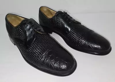 Mezlan Marina 14 M Black Crocodile Cap Toe Woven Calfskin Leather Dress Shoes • $38