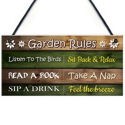 Garden Rules Sign Outdoor Garden Shed Plaques Funny Outdoor Garden Signs • £3.99