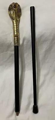 King Cobra Snake Head  Goldtone Handle Black Metal Walking Stick Cane Gift 36  • $45.99