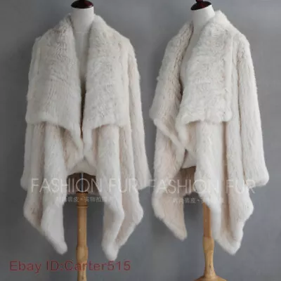 Women 100% Real Rabbit Fur Stole Knitted Cape Poncho Shawl Vintage Coat Jacket • $139.75