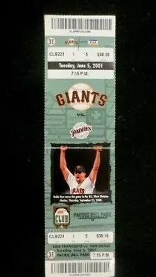 San Francisco Giants Vs S.d. Padres Game #31 Ticket Stub 6/5/01 At Pac Bell Park • $16.81