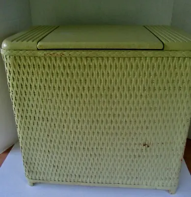 Vintage Wood And Wicker Clothes Hamper..light Green..mid Century • $33