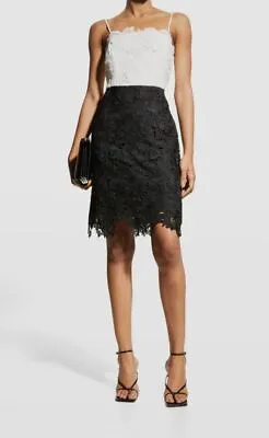 $395 Milly Women's Black White 3D Floral Lace Sheath Dress Size 10 • $126.78