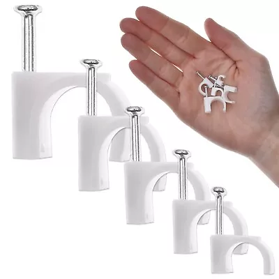 ROUND CABLE CLIPS Wall Tack Wire Cord Tidy Fixing Fastener Tiny/Mini/Small/Large • £3.78