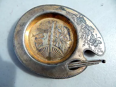 Antique Meriden Silver Plate Trinket Dish In The Shape Of An Artist's Palette • $18.99