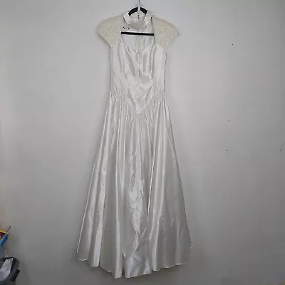 Paco Vintage Wedding Dress Full Length White Size 10 80s Gown Formalwear FLAWED • $69.90